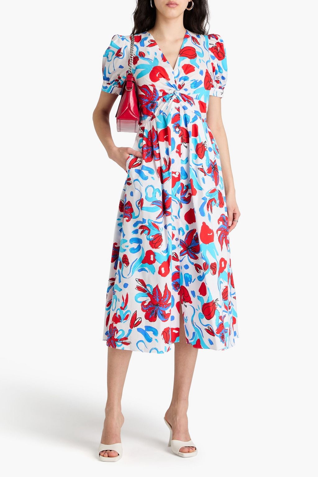 DIANE VON FURSTENBERG コットン混ポプリン ミディワンピース