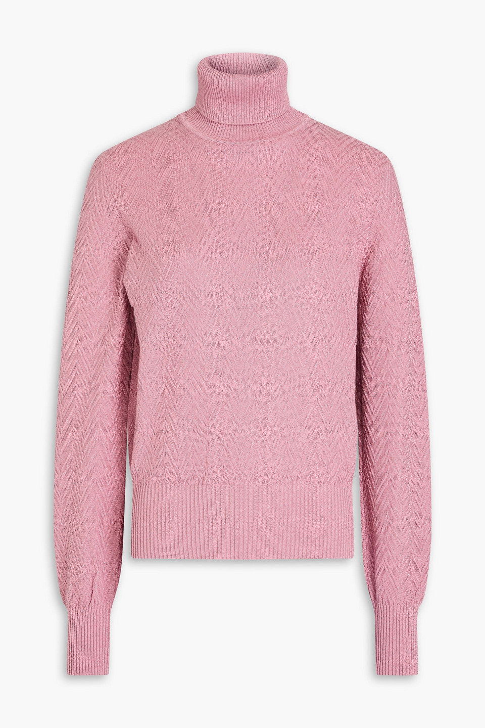 Missoni Metallic Jacquard-knit Cotton-blend Turtleneck Sweater In Pink