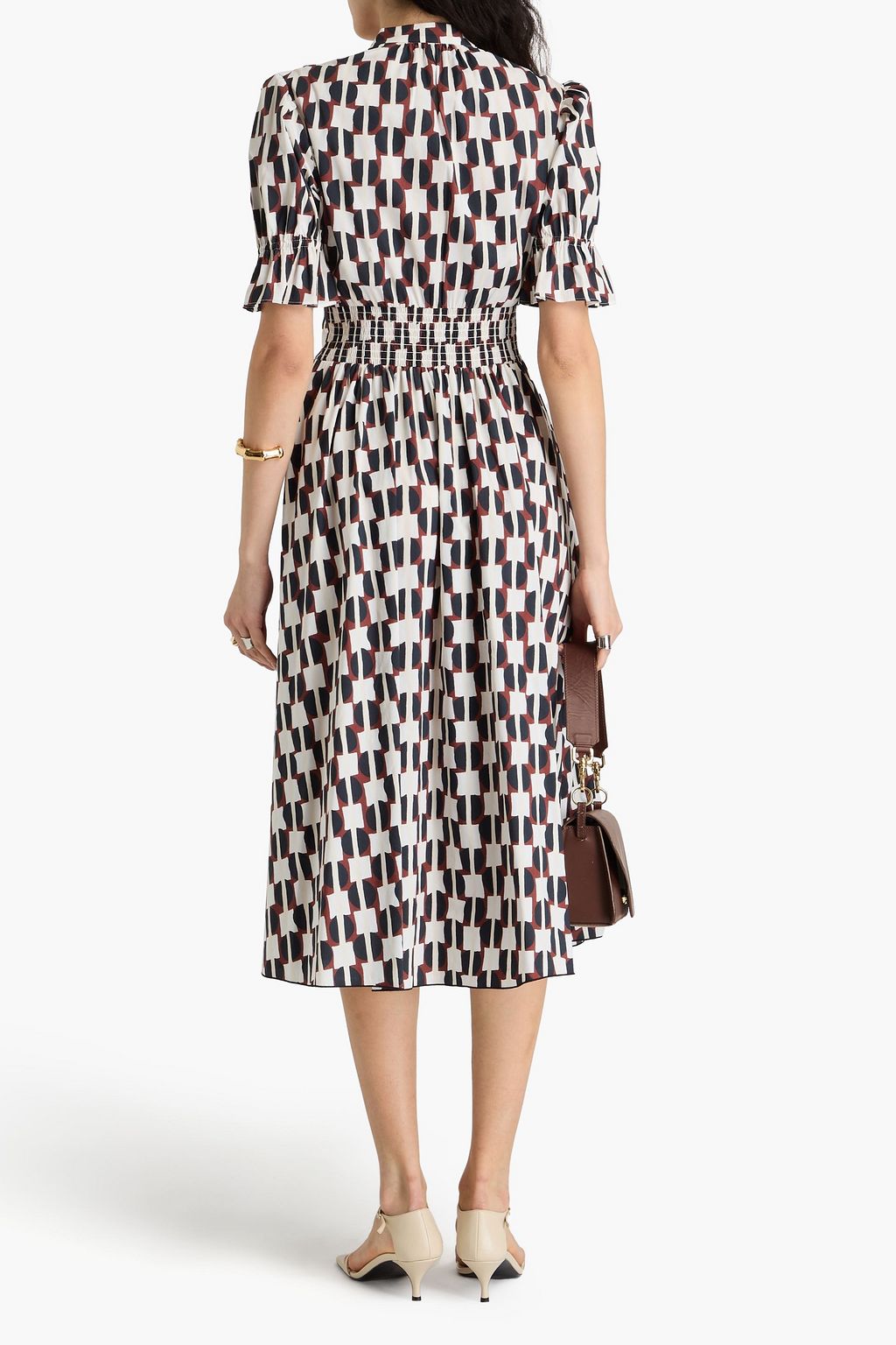 DIANE VON FURSTENBERG 프린트 코튼 혼방 포플린 미디 드레스