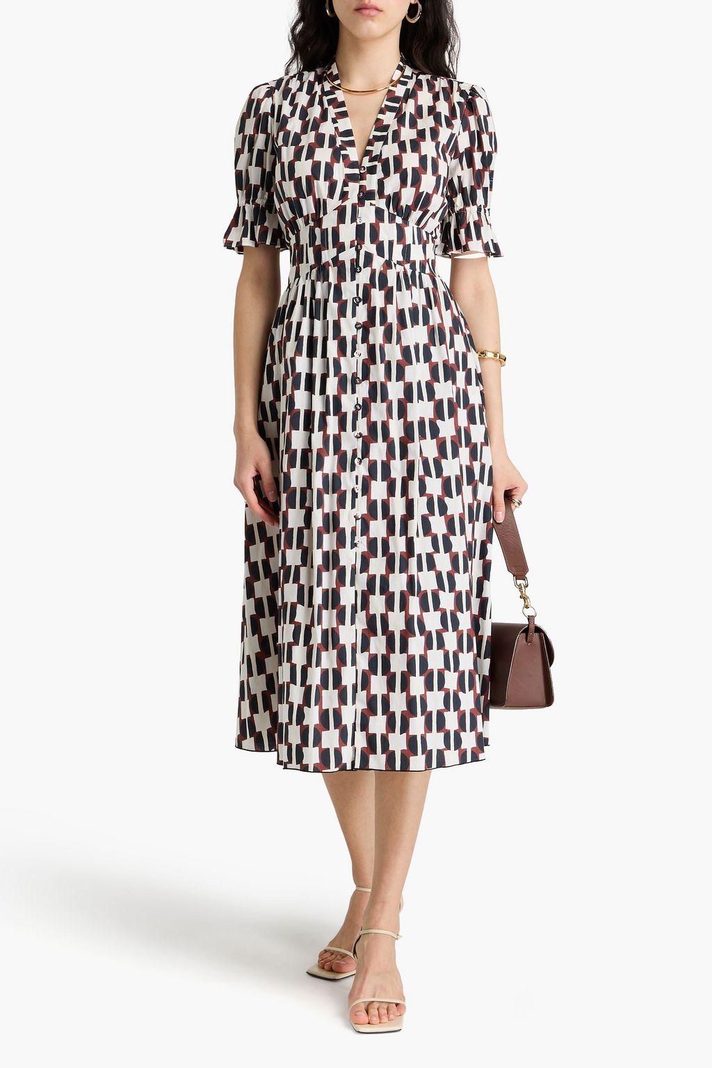 DIANE VON FURSTENBERG 프린트 코튼 혼방 포플린 미디 드레스
