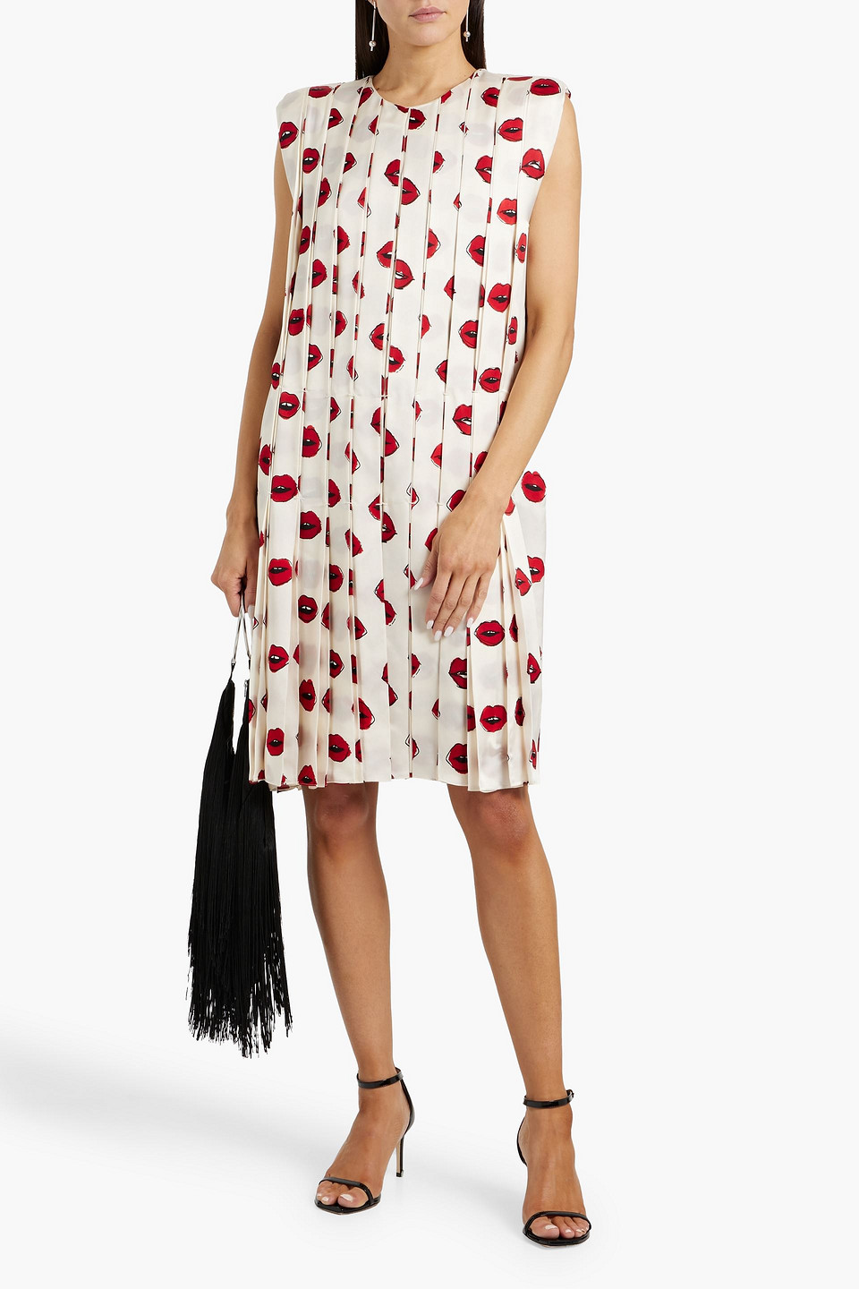 Khaite Blaz Kleid Aus Cupro-satin Mit Print Und Falten In Rot