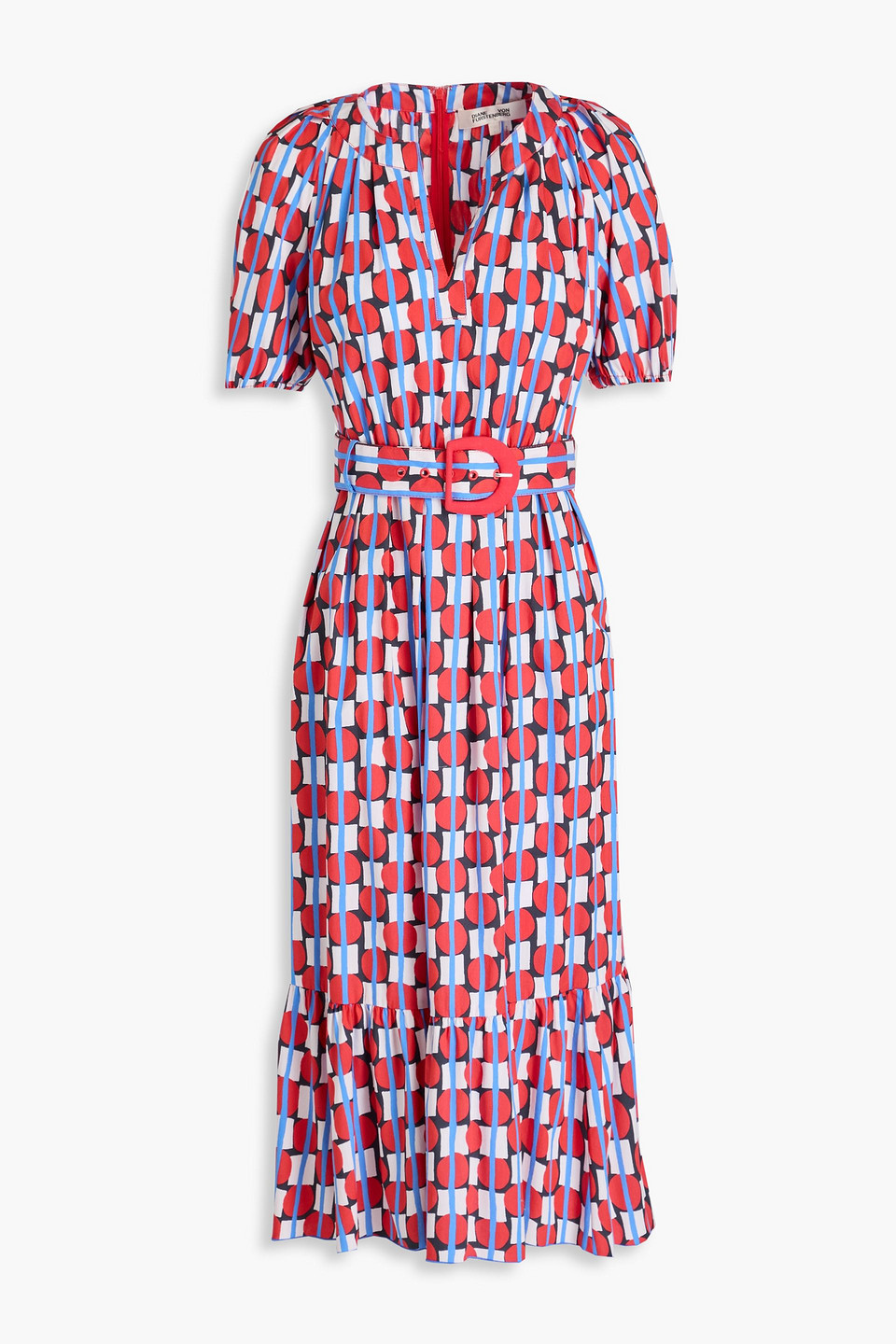 Lindy printed cotton-blend poplin midi dress