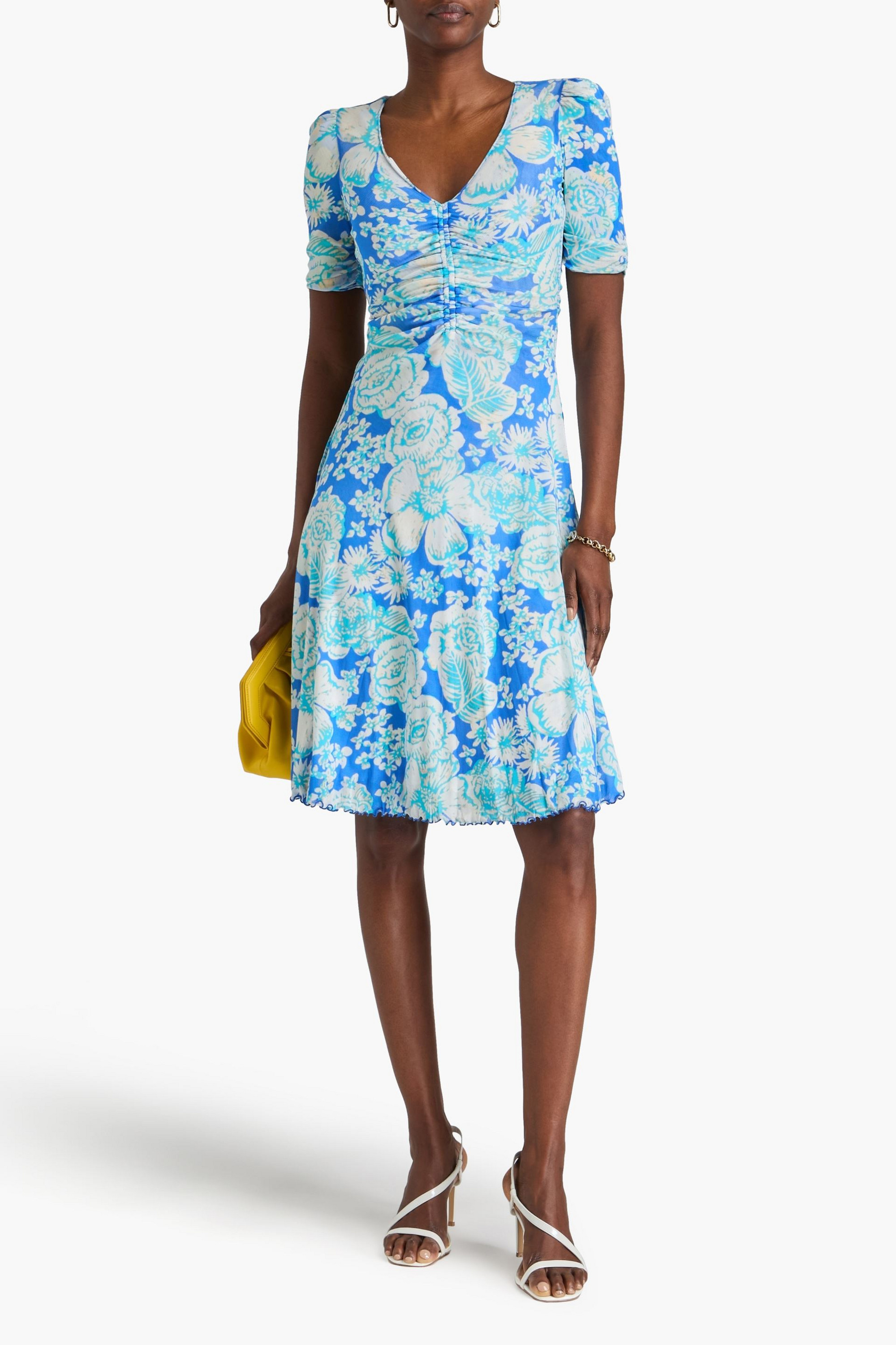 Diane von Furstenberg Koren reversible ruched floral-print mesh dress