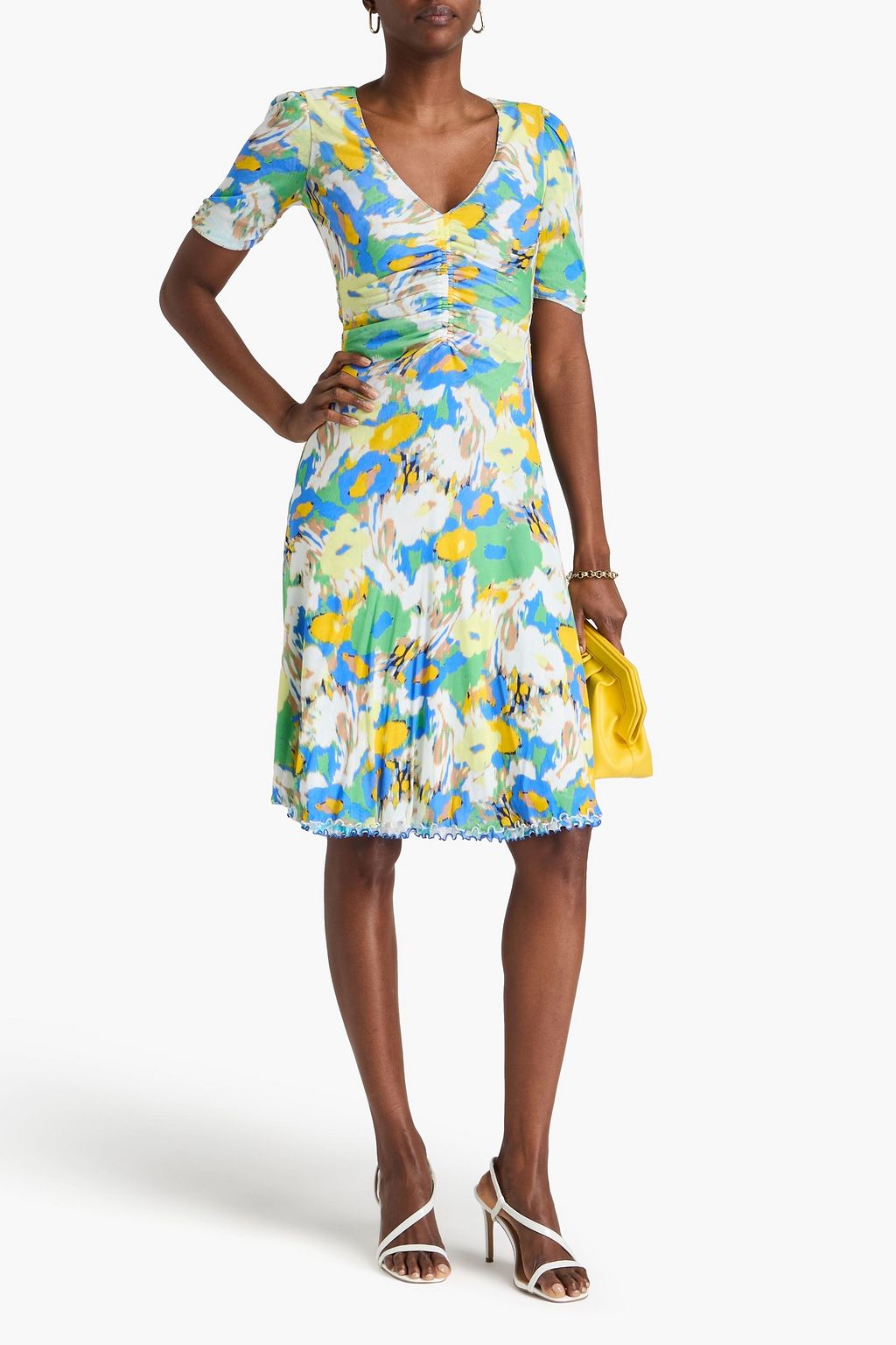 DIANE VON FURSTENBERG Koren reversible ruched floral-print mesh dress