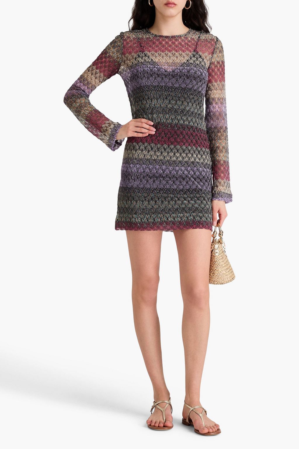 MISSONI فستان قصير بحبكة كروشيه بلون معدني
