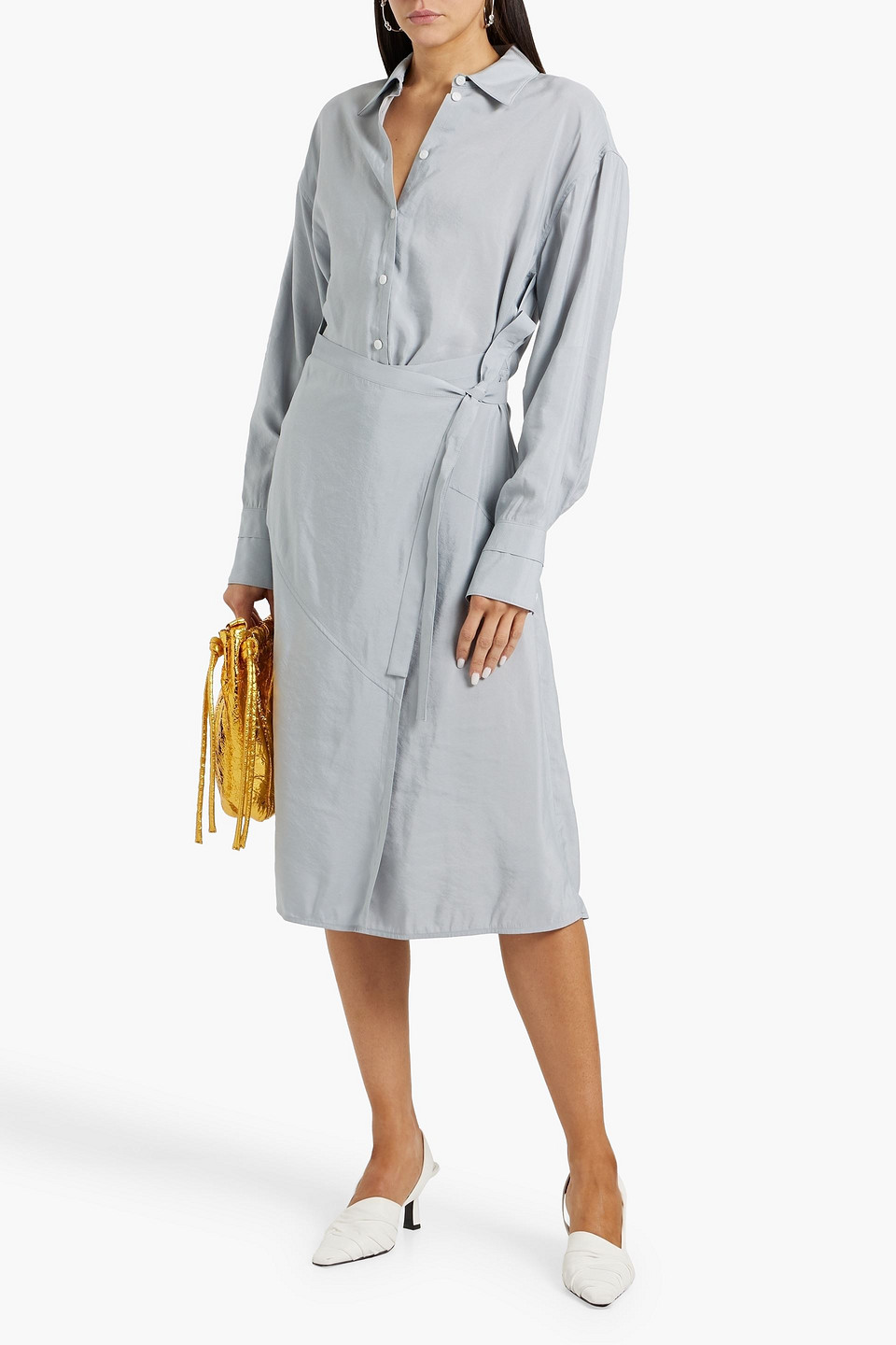PROENZA SCHOULER CREPE DE CHINE MIDI SHIRT DRESS