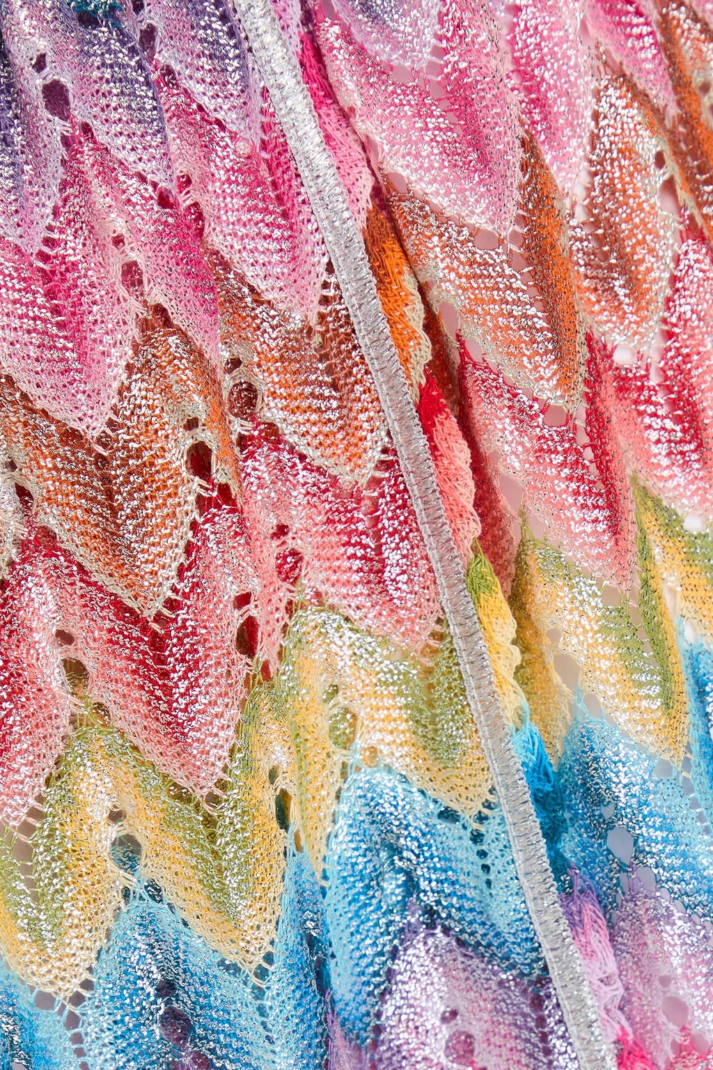 MISSONI تنورة قصيرة من مزيج القطن المحبوك بنمط كروشيه ومطلية بلون معدني