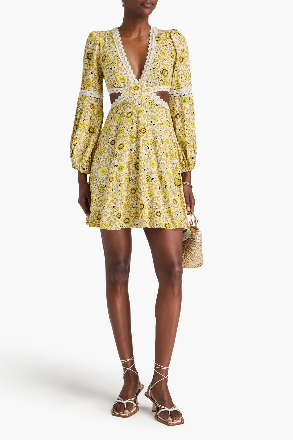 DIANE VON FURSTENBERG ツイル ミニワンピース カットアウト プリント入り