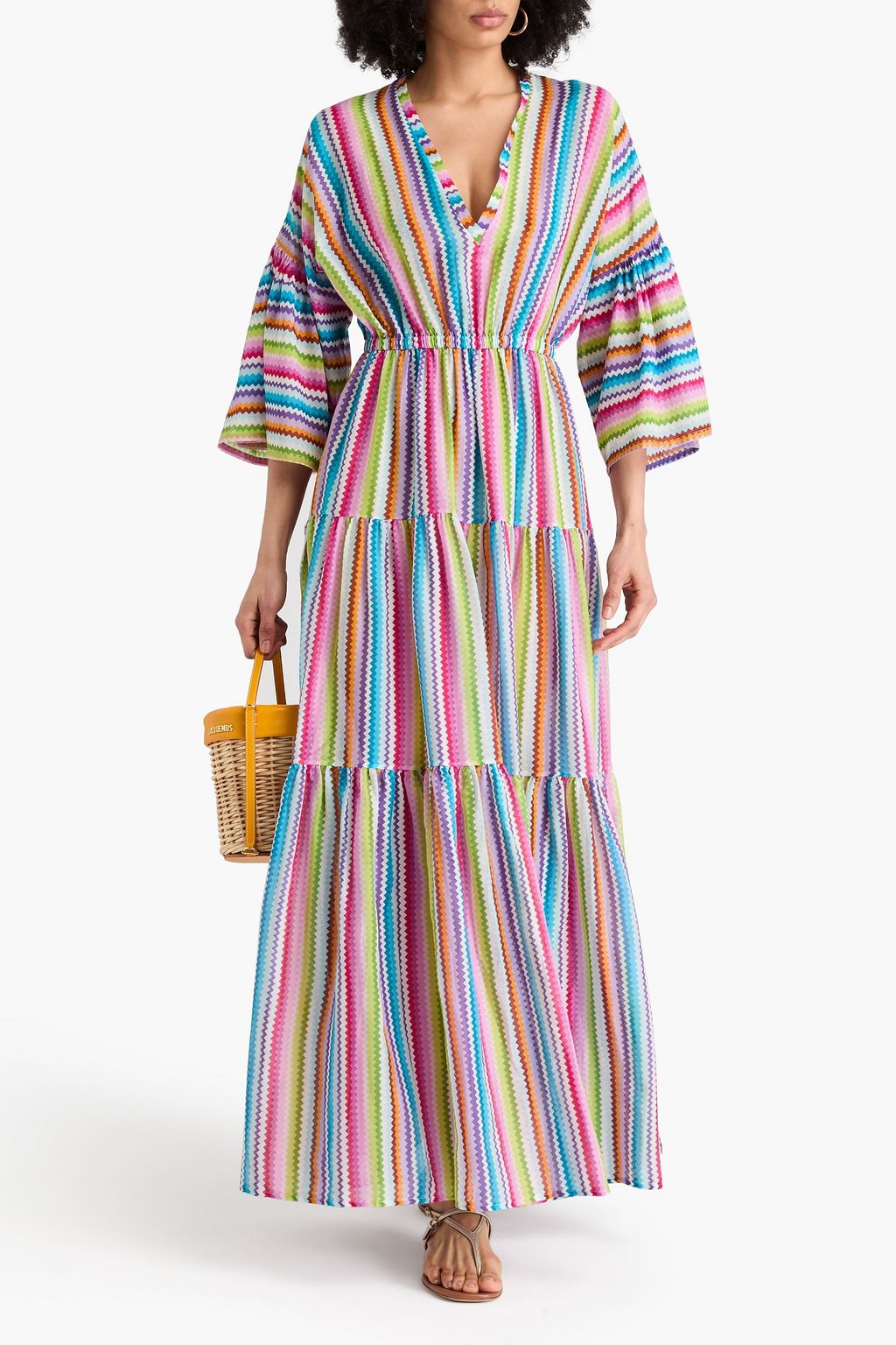 MISSONI Gestuftes Maxikleid aus einer Baumwoll-Seidenmischung mit Streifen