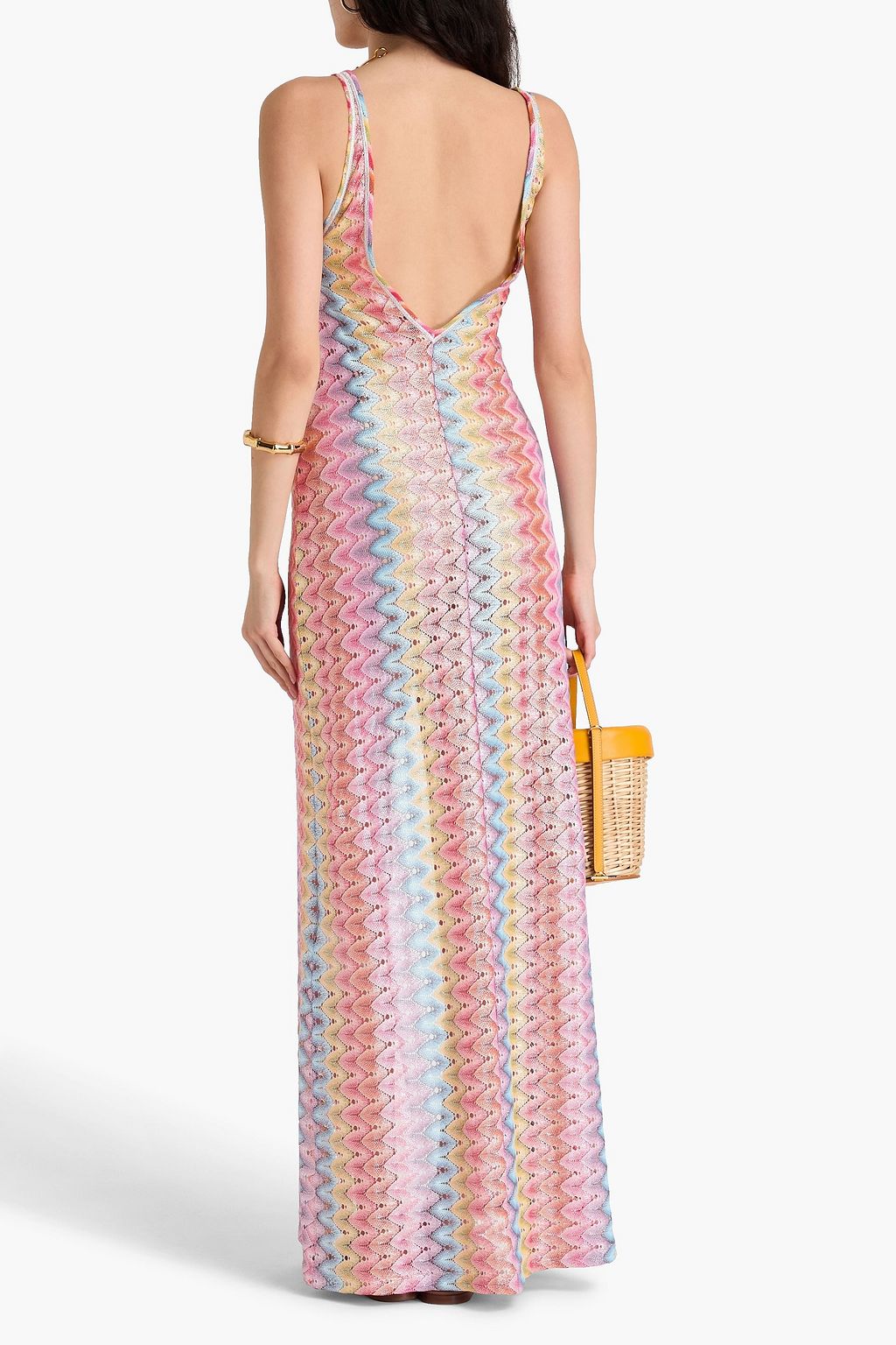 MISSONI فستان طويل من مزيج القطن المحبوك بنمط الكروشيه بلون معدني