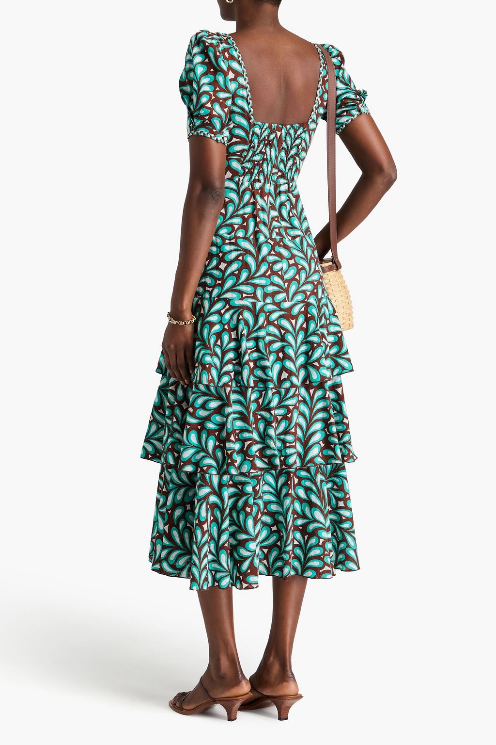 DIANE VON FURSTENBERG コットンジャカード ミディワンピース プリント入り
