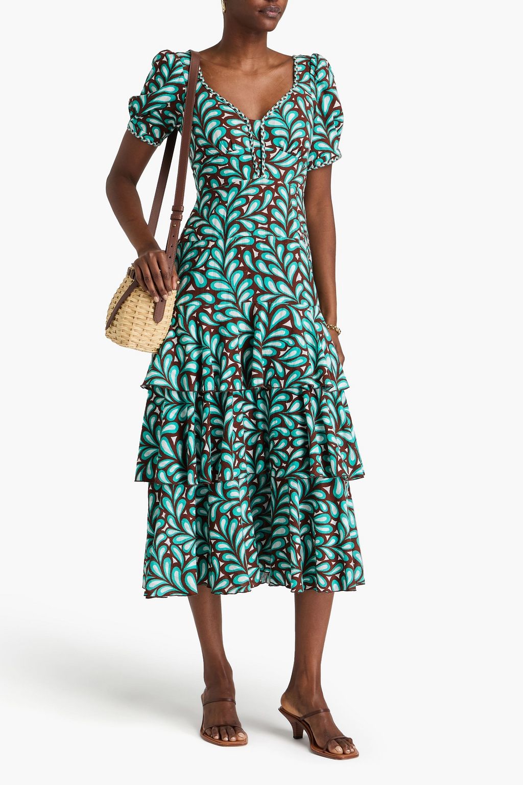 DIANE VON FURSTENBERG コットンジャカード ミディワンピース プリント入り
