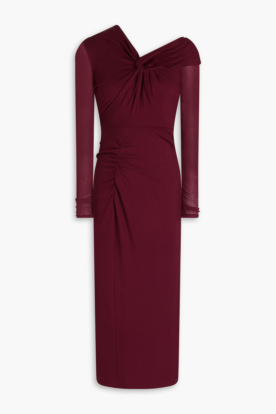 Rich twisted stretch-jersey and mesh midi dress
