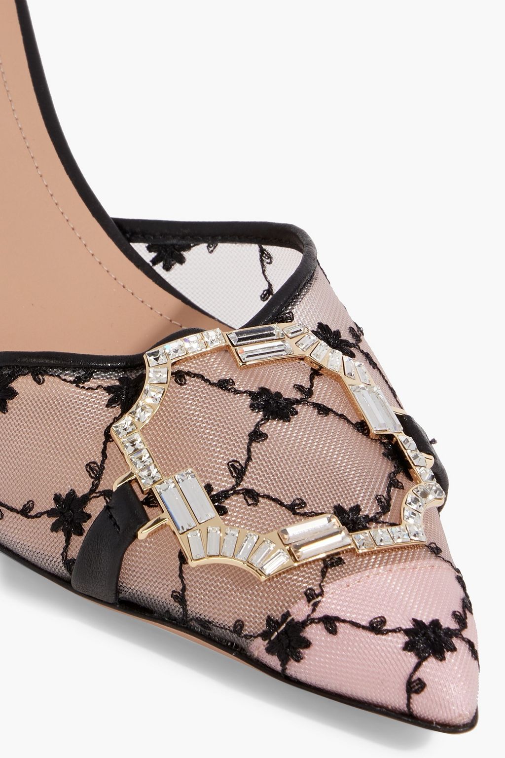 MALONE SOULIERS Missy 45 leather-trimmed embroidered mesh mules