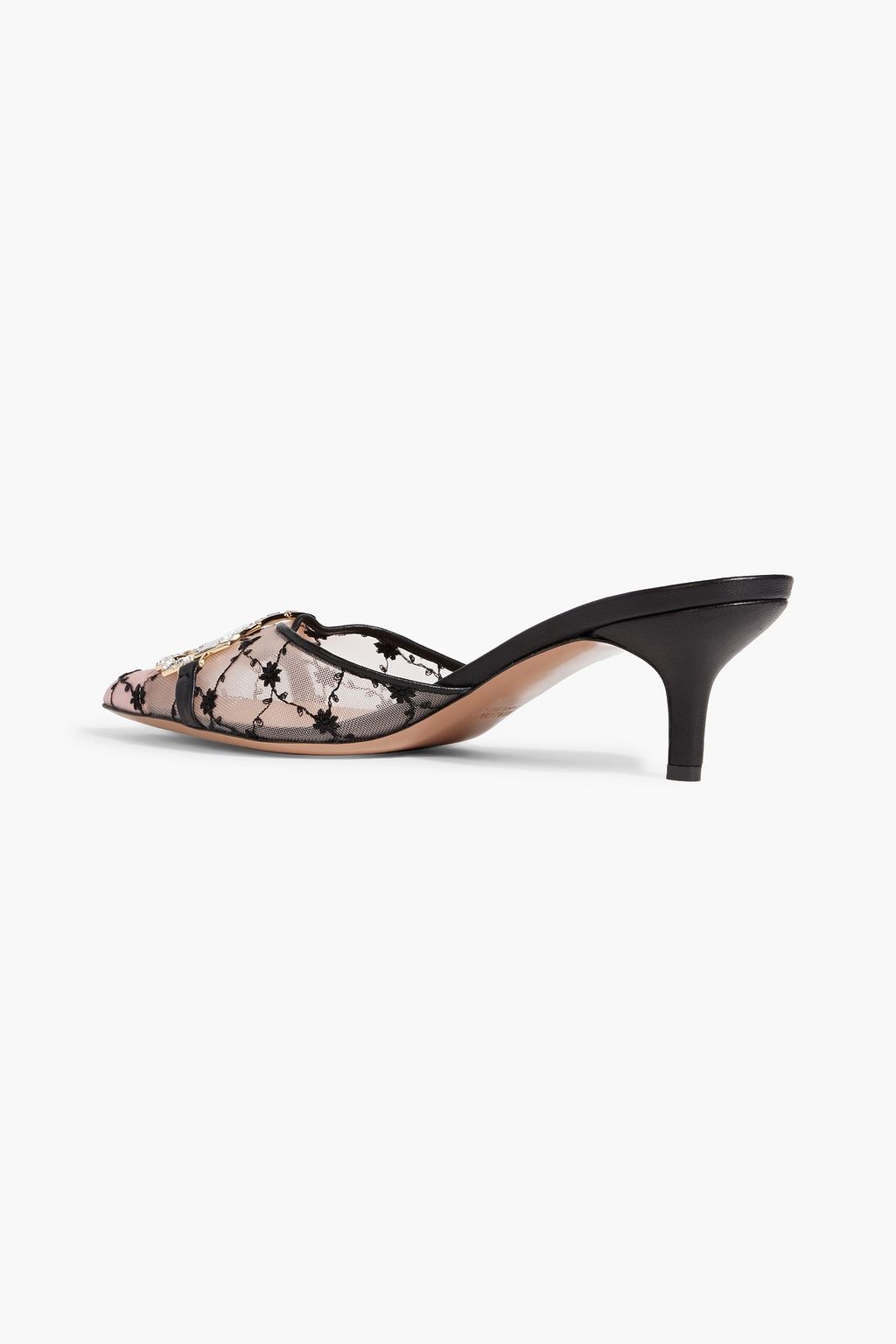 MALONE SOULIERS Missy 45 leather-trimmed embroidered mesh mules