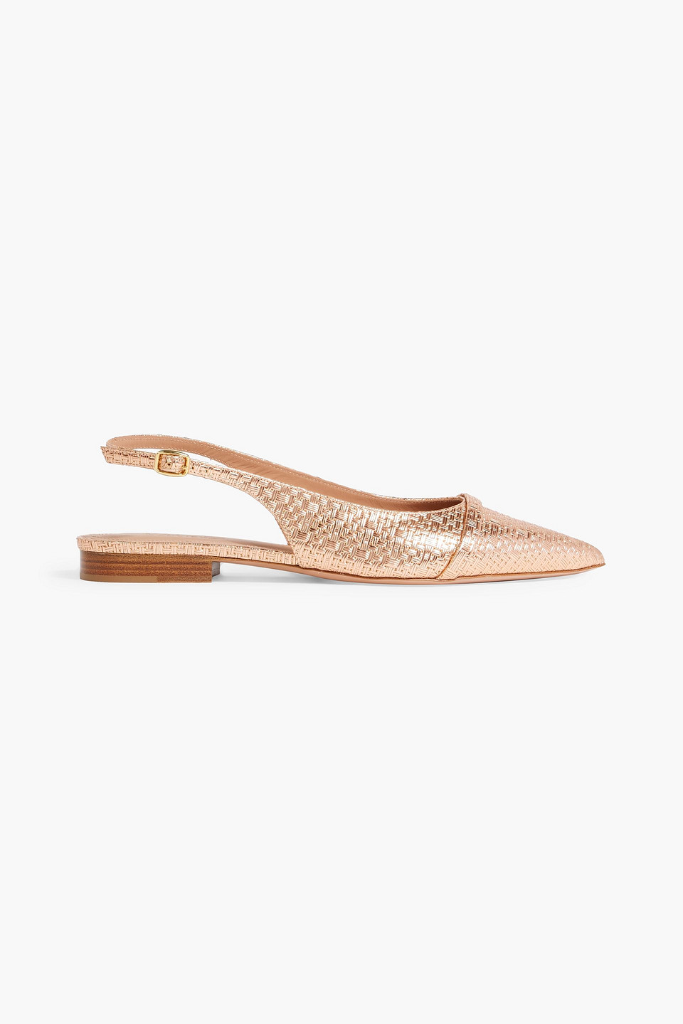 Malone Souliers Jama 10 Embossed Metallic Leather Slingback Point-toe Flats In Rose Gold