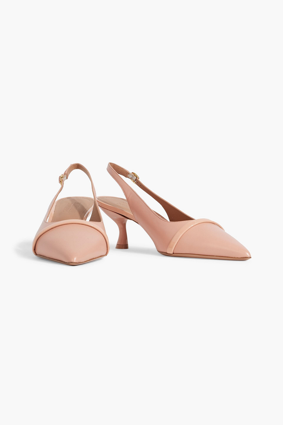 Shop Malone Souliers Jama 45 Smooth And Patent-leather Slingback Pumps In Peach