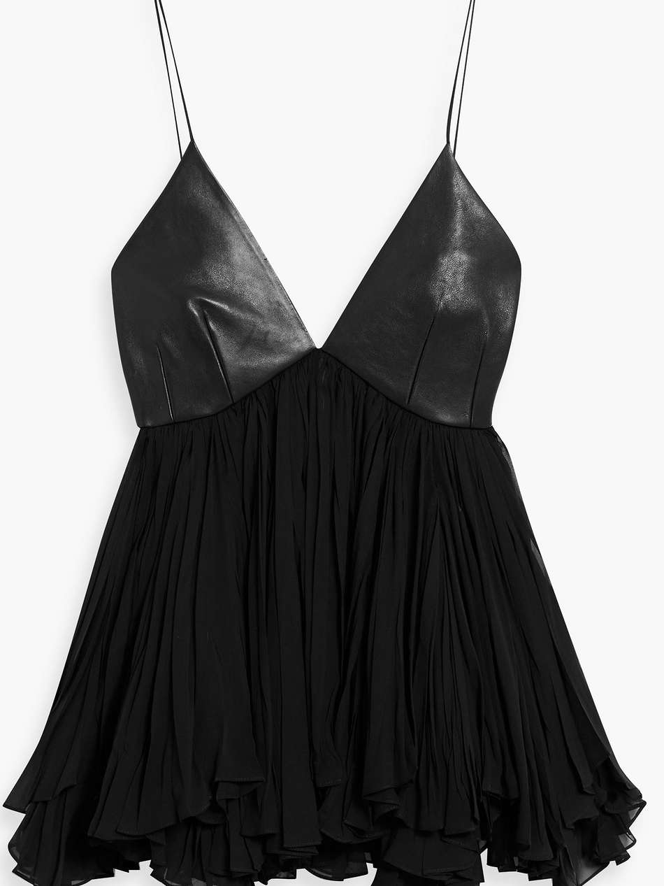 anita ruffled silk-chiffon and leather top