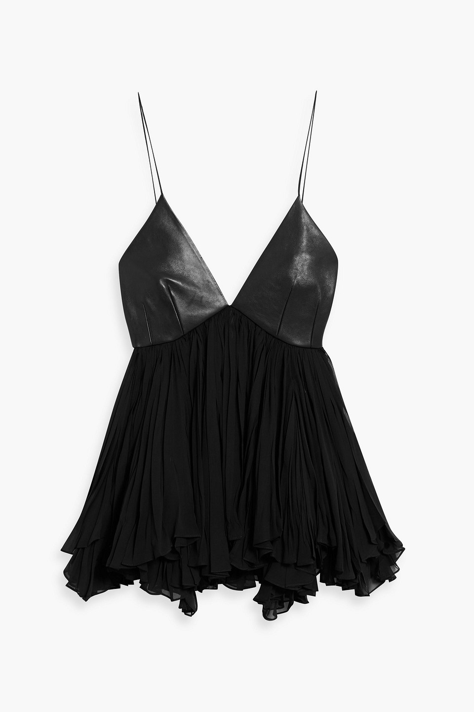 Anita ruffled silk-chiffon and leather top