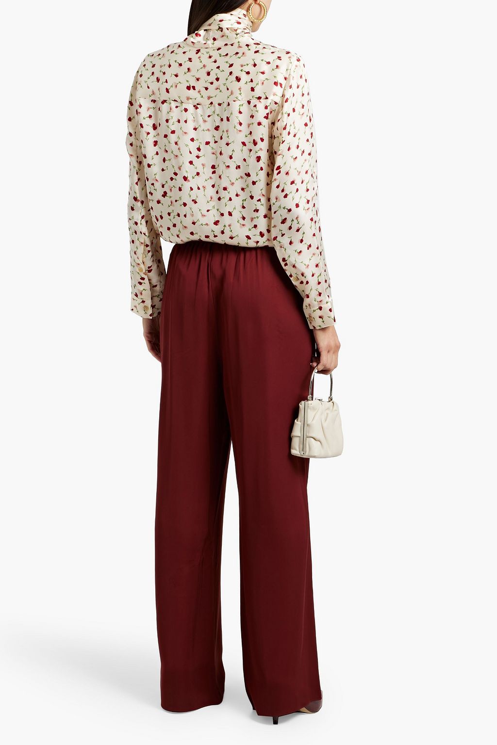 KHAITE Tash pussy-bow floral-print satin-twill blouse