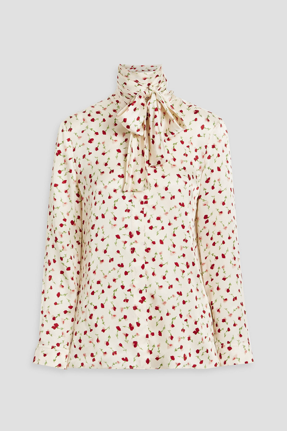 Khaite Tash Pussy-bow Floral-print Satin-twill Blouse In Ivory