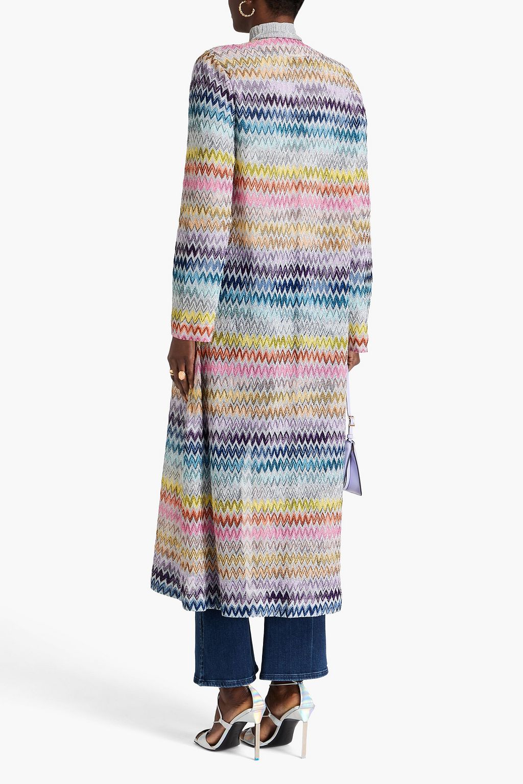 MISSONI كارديغان بحبكة كروشيه بلون ميتاليك