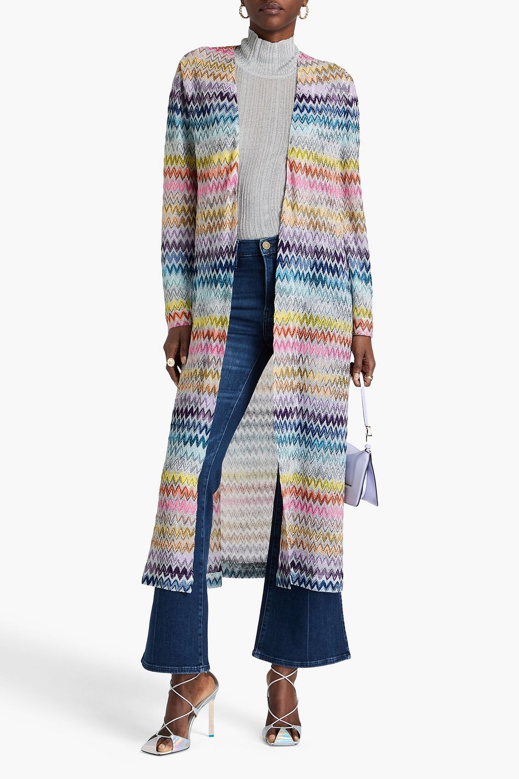 MISSONI كارديغان بحبكة كروشيه بلون ميتاليك