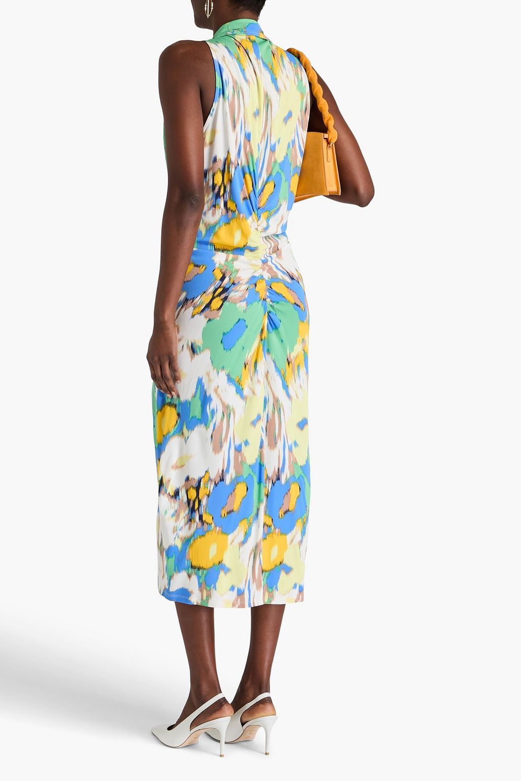 DIANE VON FURSTENBERG Maren ruched printed jersey midi shirt dress