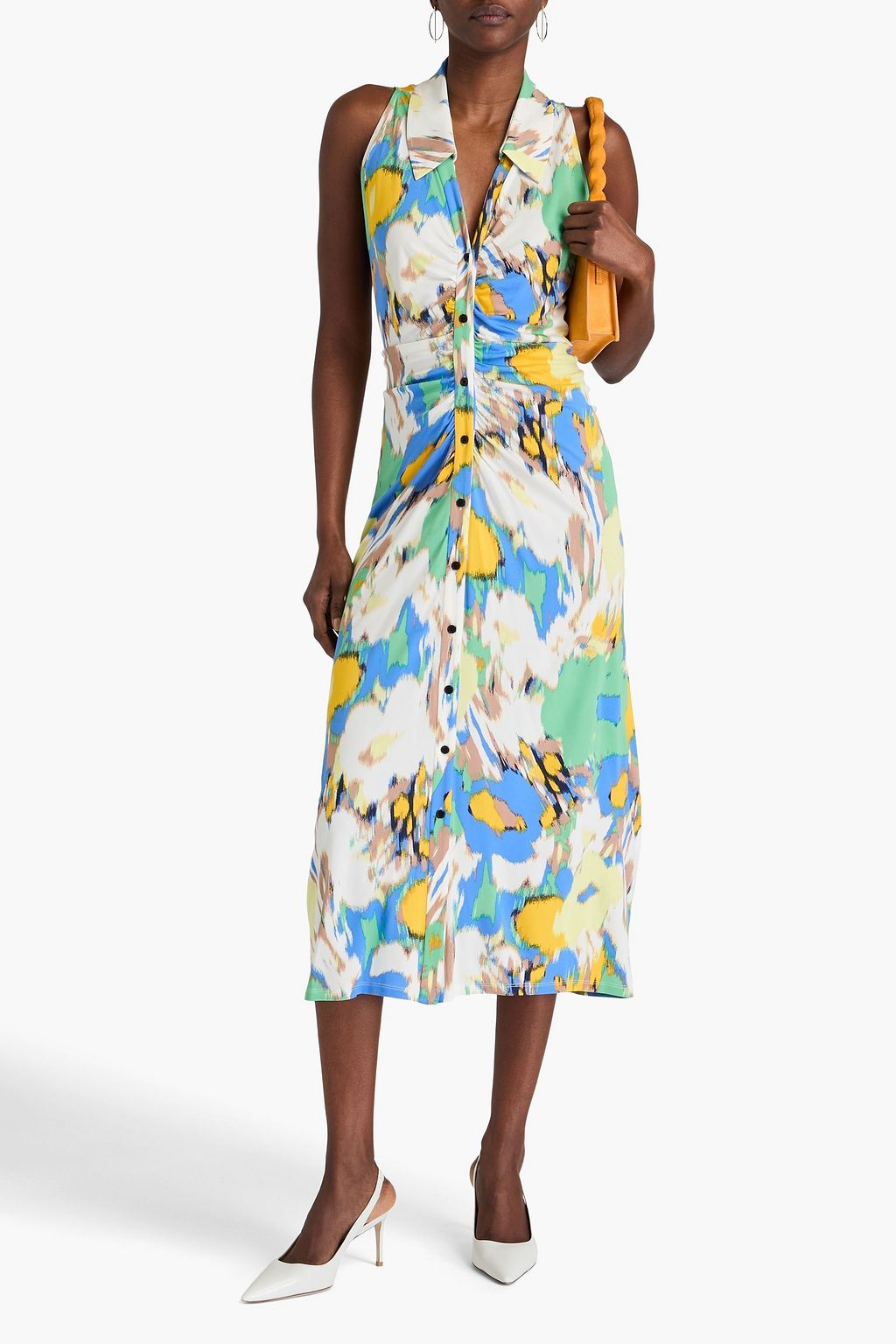 DIANE VON FURSTENBERG Maren ruched printed jersey midi shirt dress