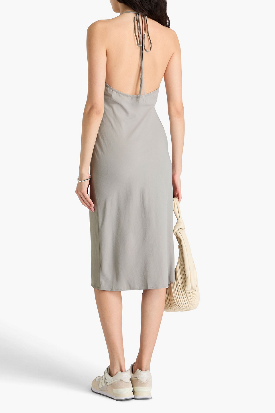 JAMES PERSE WOVEN HALTERNECK MIDI DRESS
