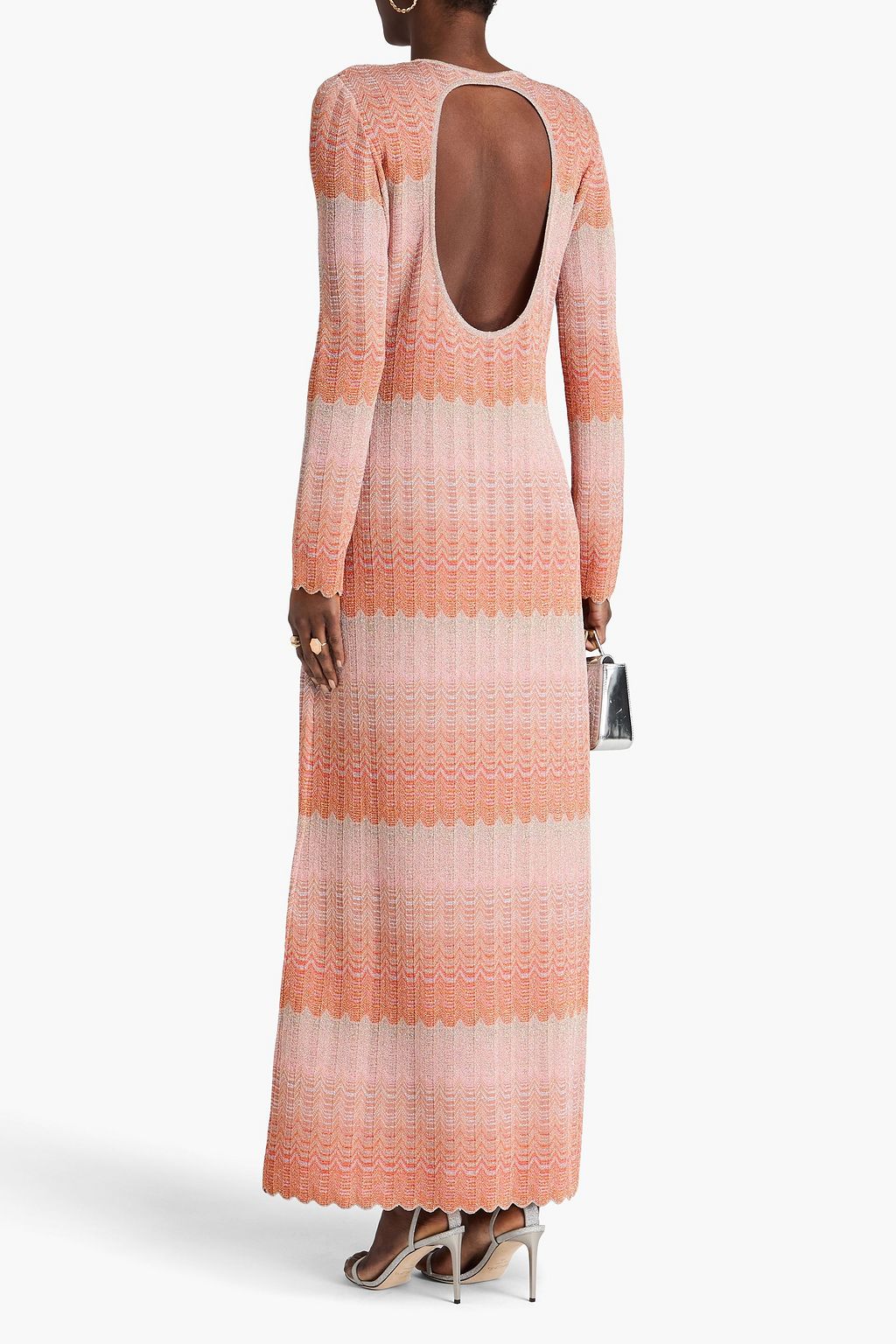 MISSONI فستان طويل بحبكة كروشيه بلون ميتاليك بفتحات