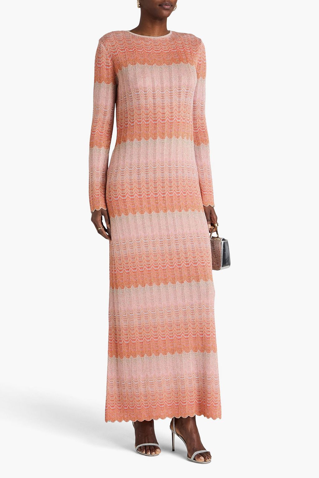 MISSONI فستان طويل بحبكة كروشيه بلون ميتاليك بفتحات