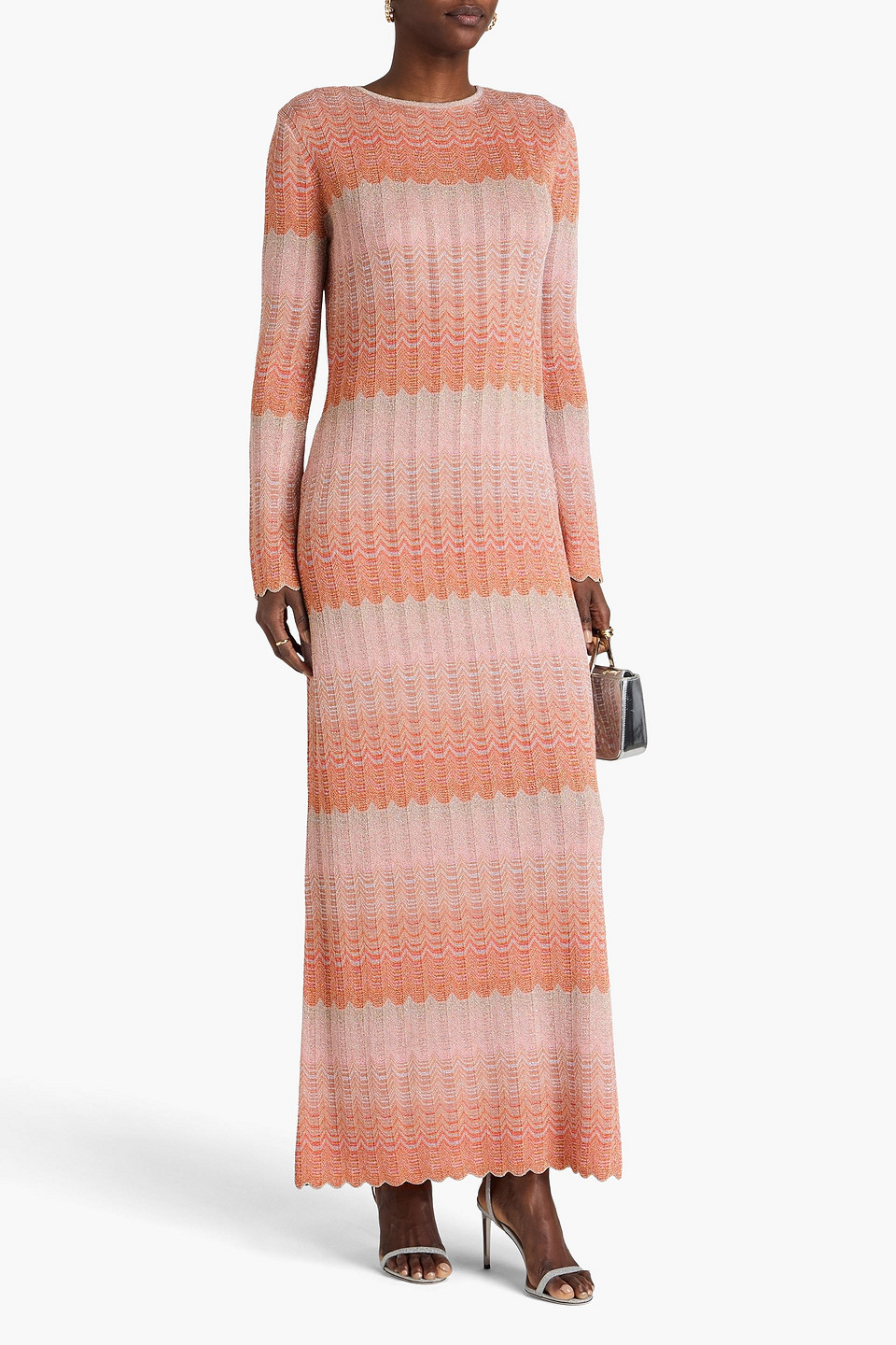 Missoni Cutout Metallic Crochet Maxi Dress In Baby Pink