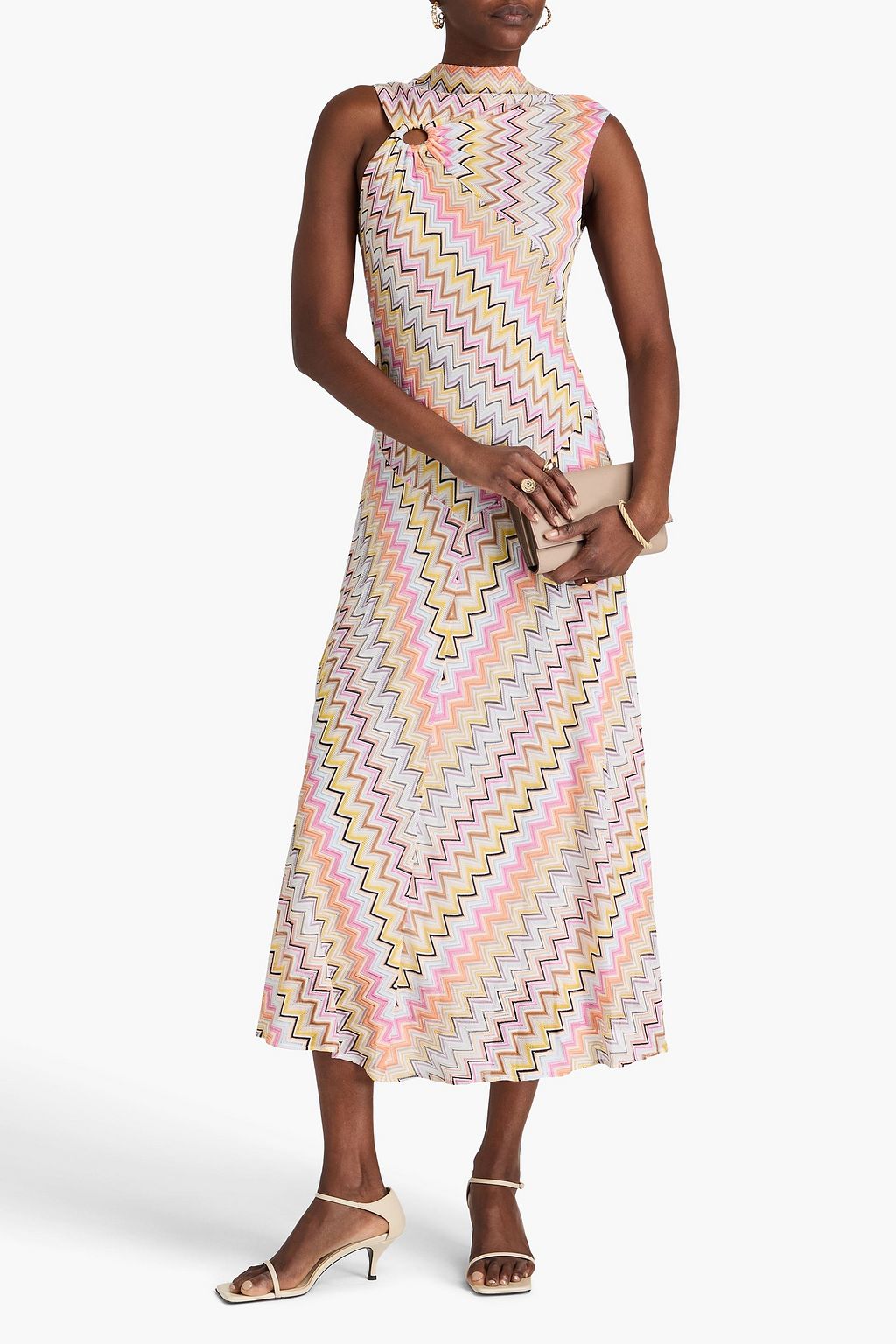MISSONI فستان متوسط الطول بحبكة كروشيه بتصميم مزموم