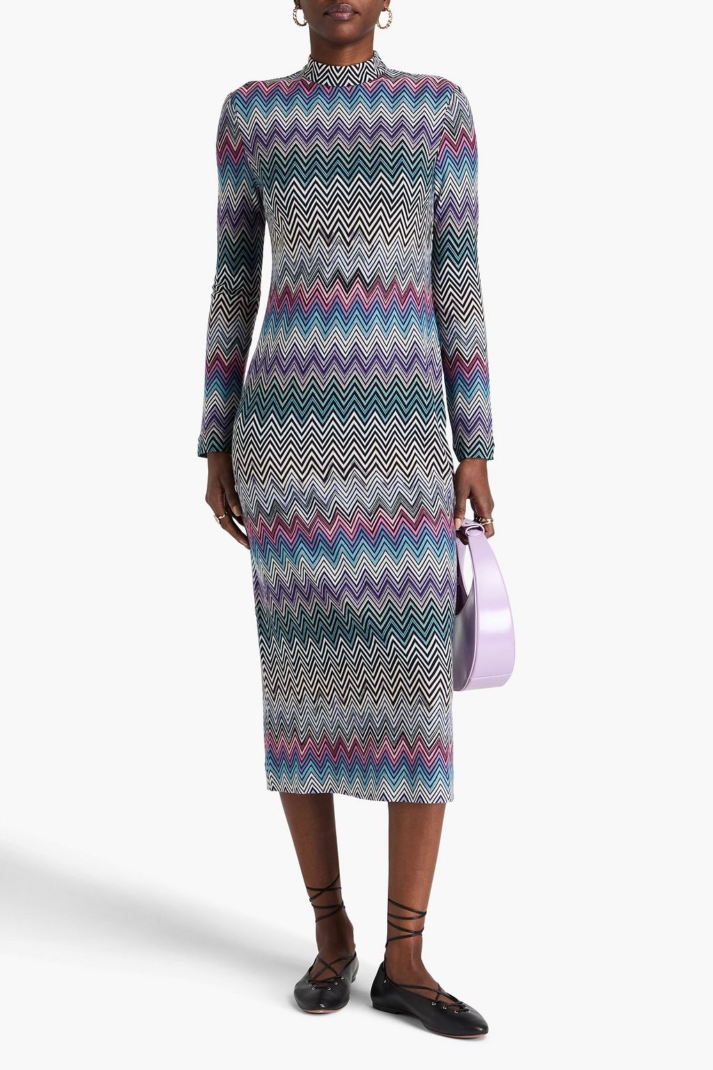 MISSONI فستان متوسط الطول من الصوف بحبكة كروشيه