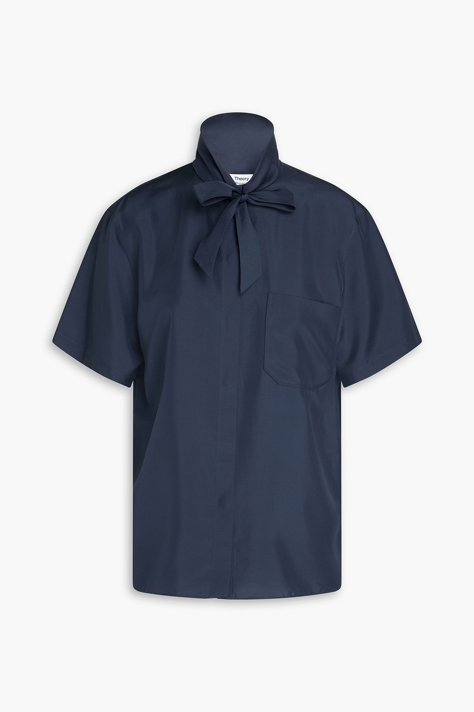 Theory Tie-detailed Silk Crepe De Chine Shirt In Navy