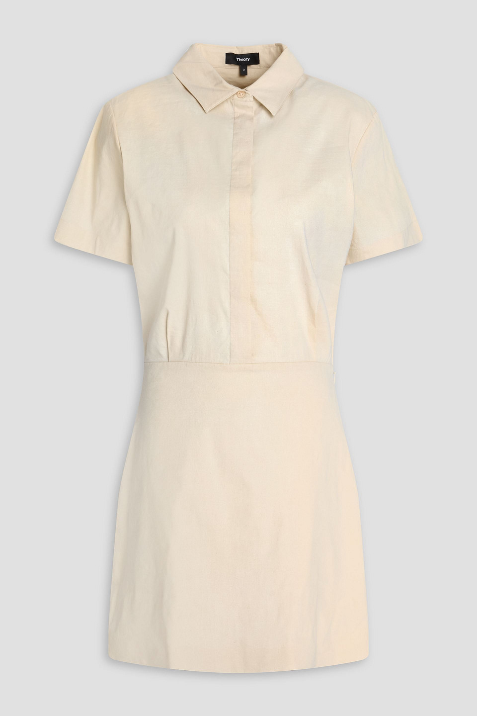 Theory Pleated Linen-blend Mini Shirt Dress In Cream