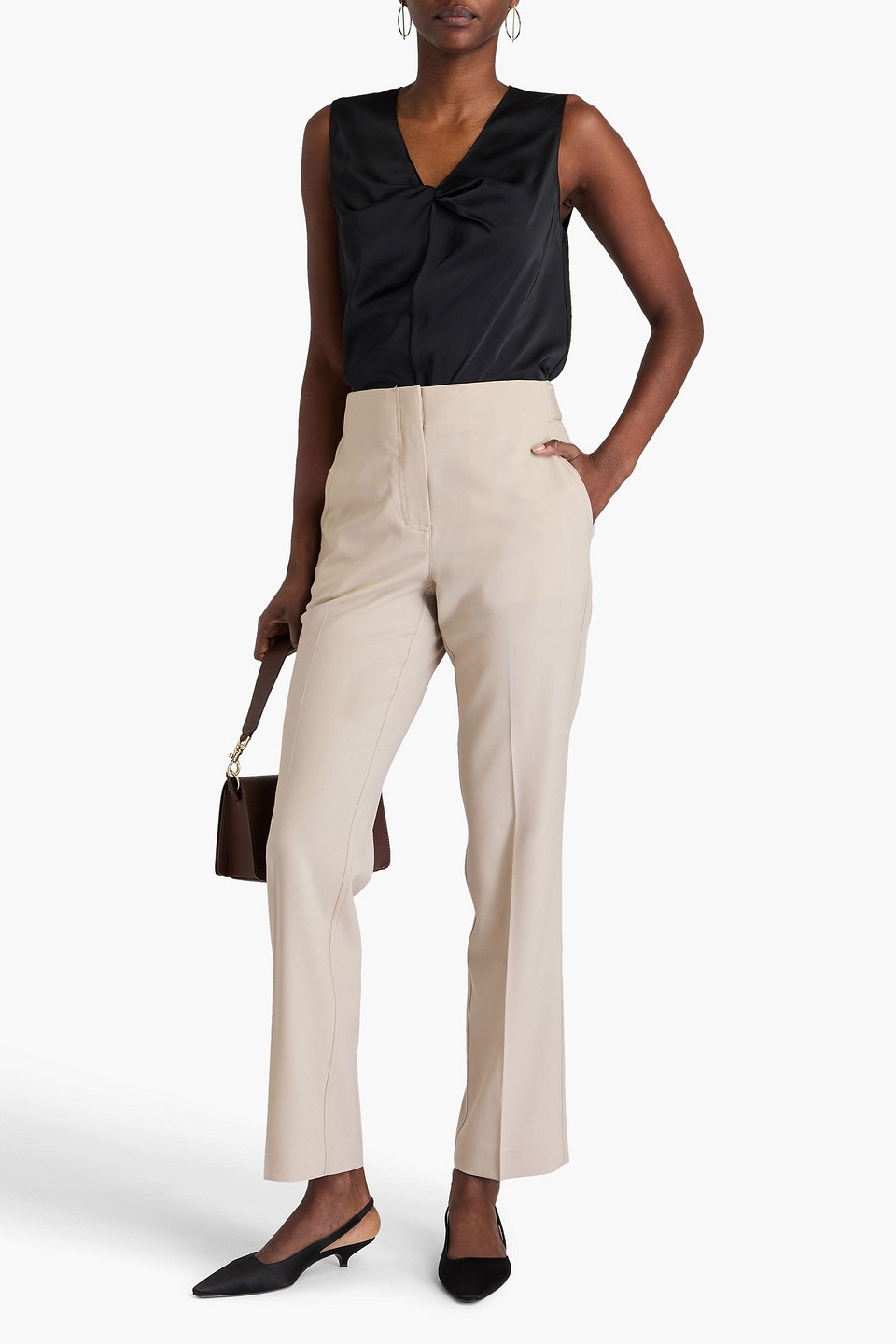 THEORY WOOL-BLEND TWILL STRAIGHT-LEG PANTS