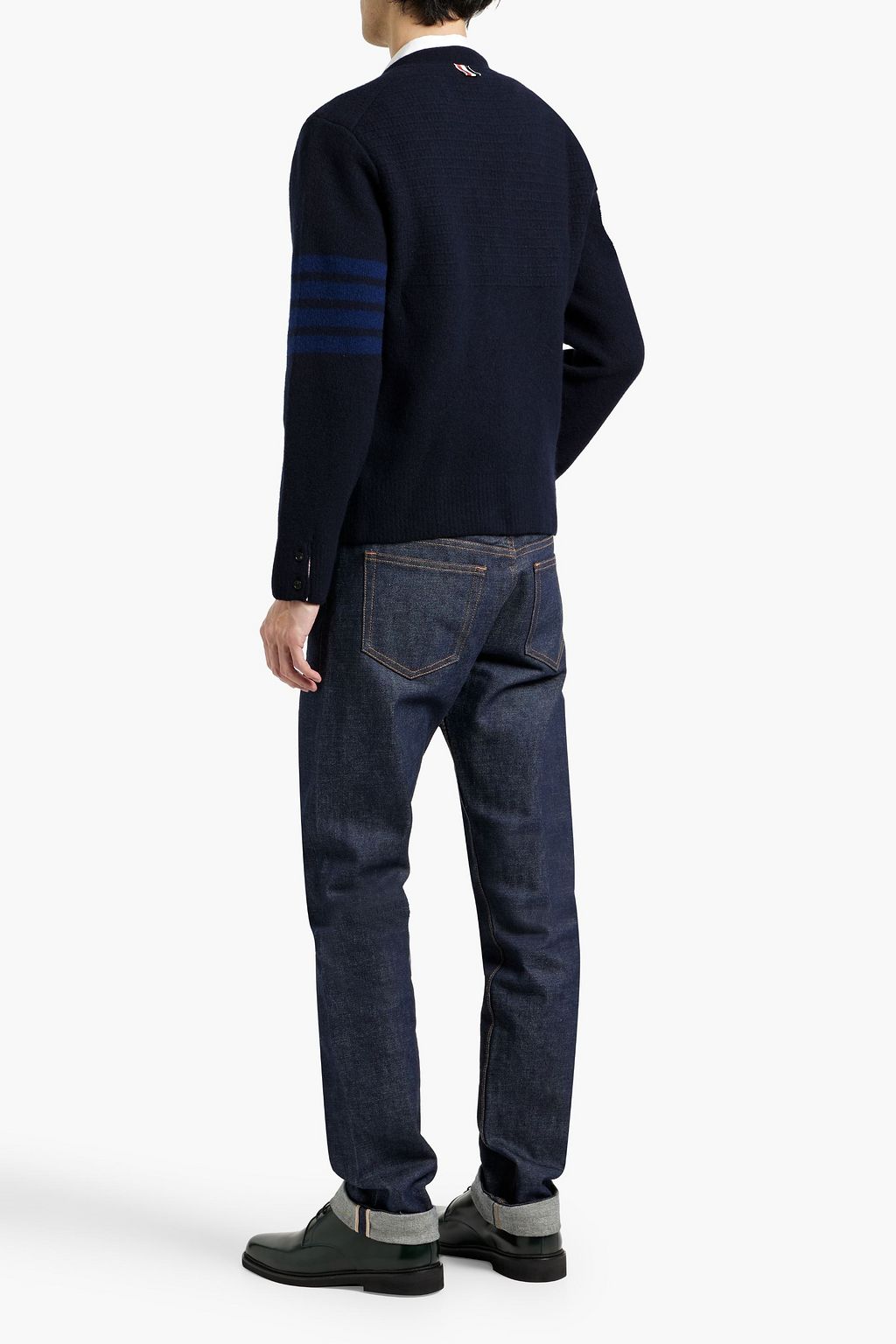THOM BROWNE Striped wool and cashmere-blend cardigan