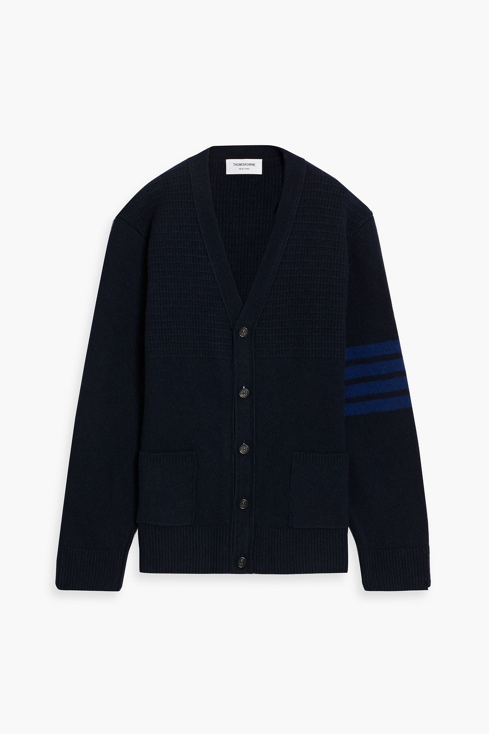 Thom Browne Striped Wool And Cashmere-blend Cardigan In Blue