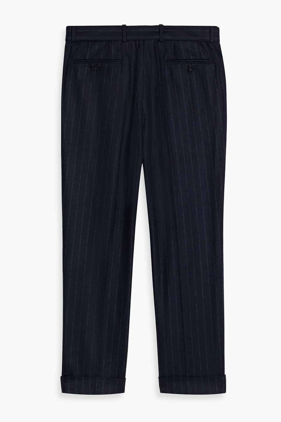 Officine Generale Belted Pinstriped Wool Pants In Blue