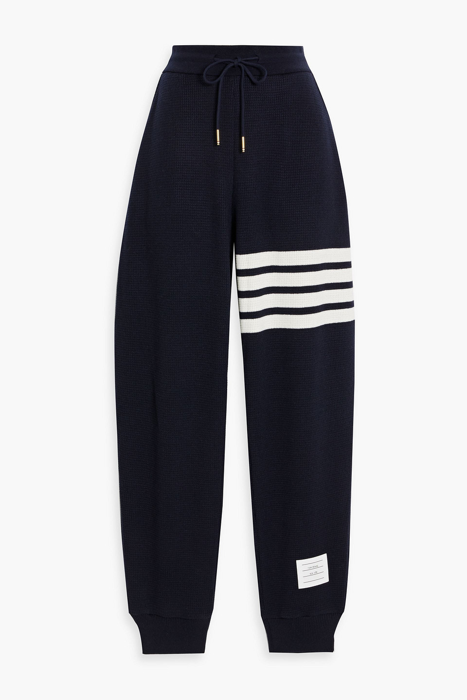 Striped waffle-knit cashmere and wool-blend track pants