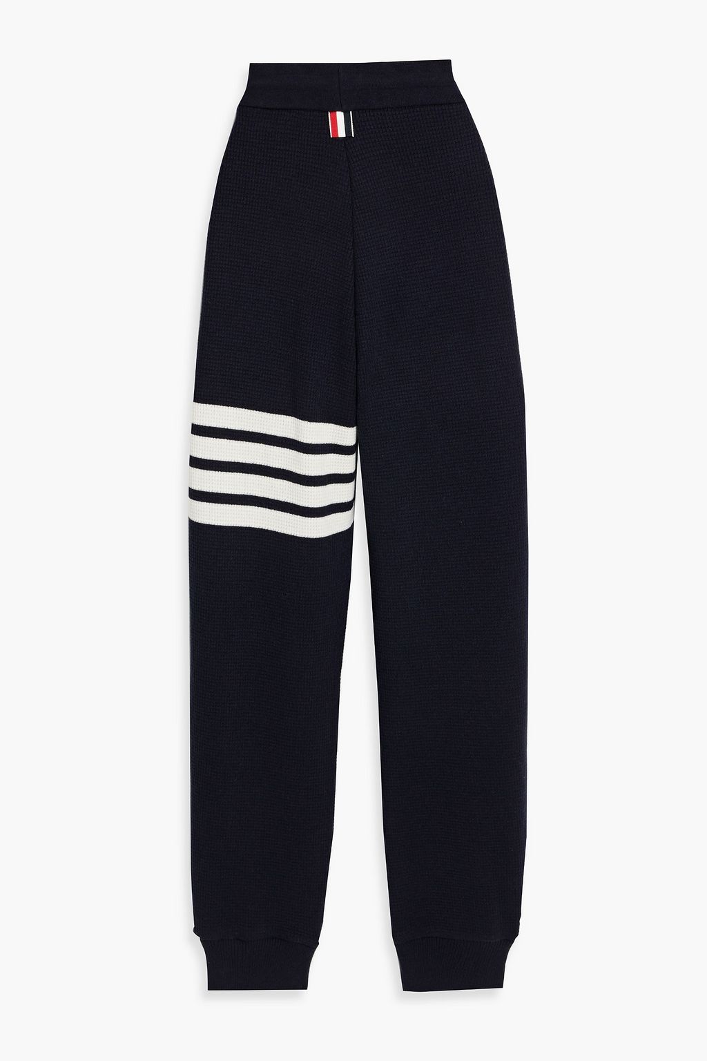 THOM BROWNE Striped waffle-knit cashmere and wool-blend track pants