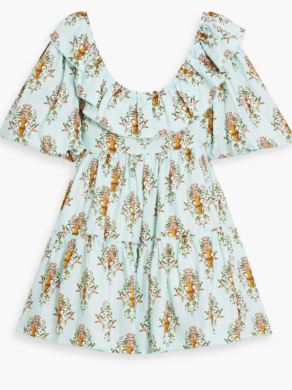 flor remedios ruffled printed linen mini dress