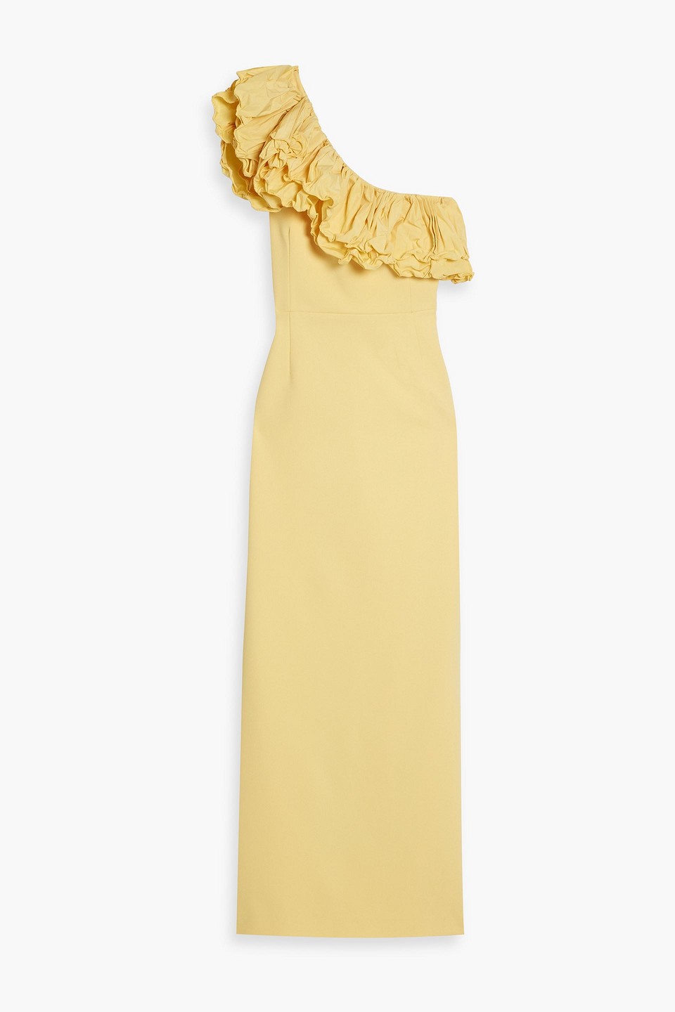 Rebecca Vallance Chloe One-shoulder Ruffled Crepe Gown In Yellow