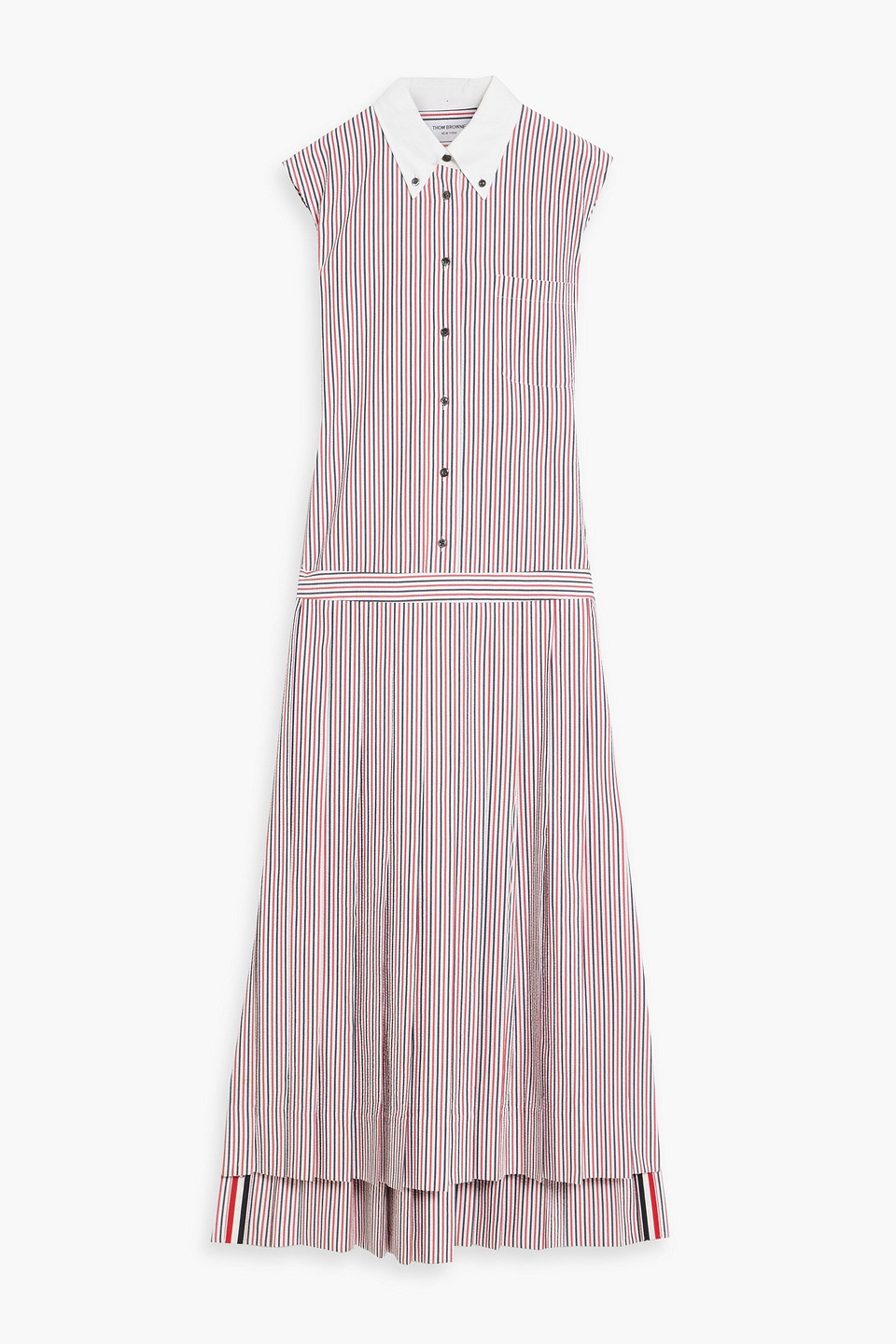 Thom Browne Striped Cotton-seersucker Maxi Shirt Dress In Pink