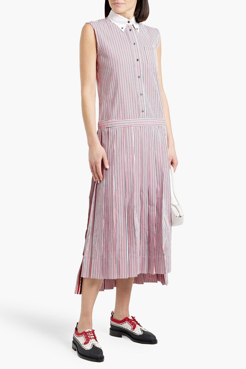 THOM BROWNE Striped cotton-seersucker maxi shirt dress