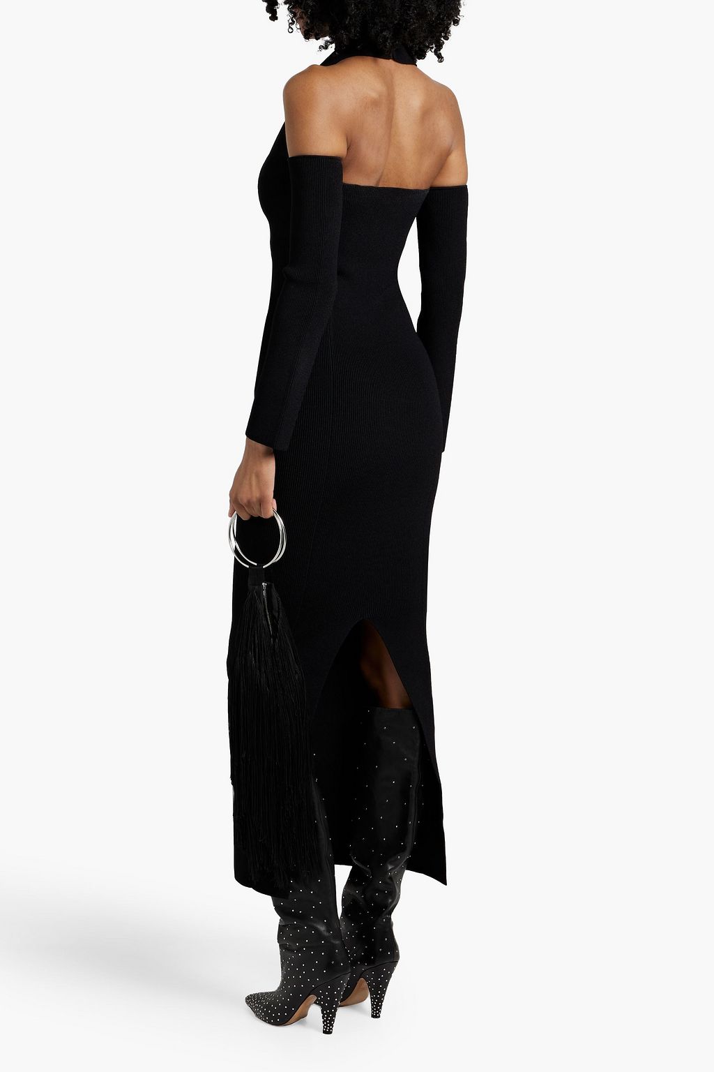 KHAITE Sutton cold-shoulder stretch-knit halterneck maxi dress