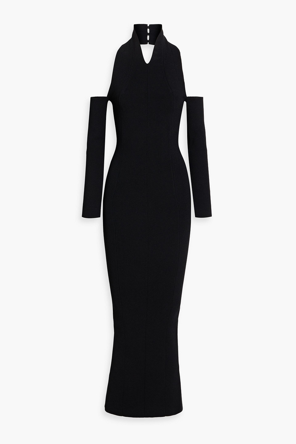 Sutton cold-shoulder stretch-knit halterneck maxi dress