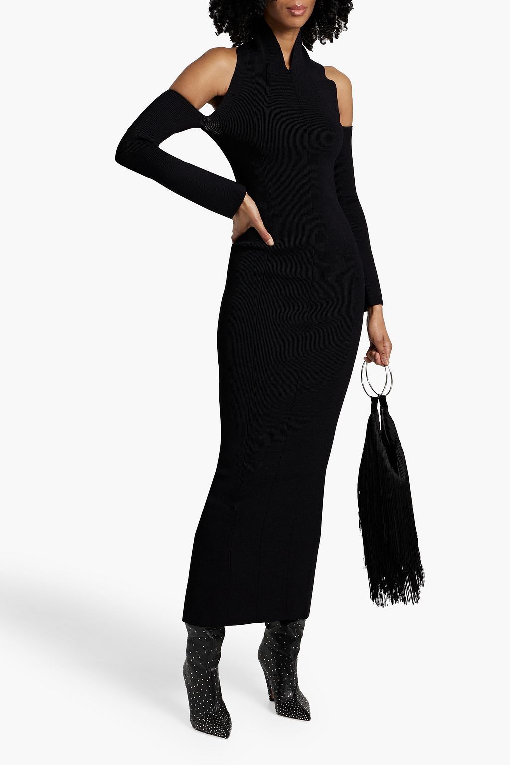 KHAITE Sutton cold-shoulder stretch-knit halterneck maxi dress